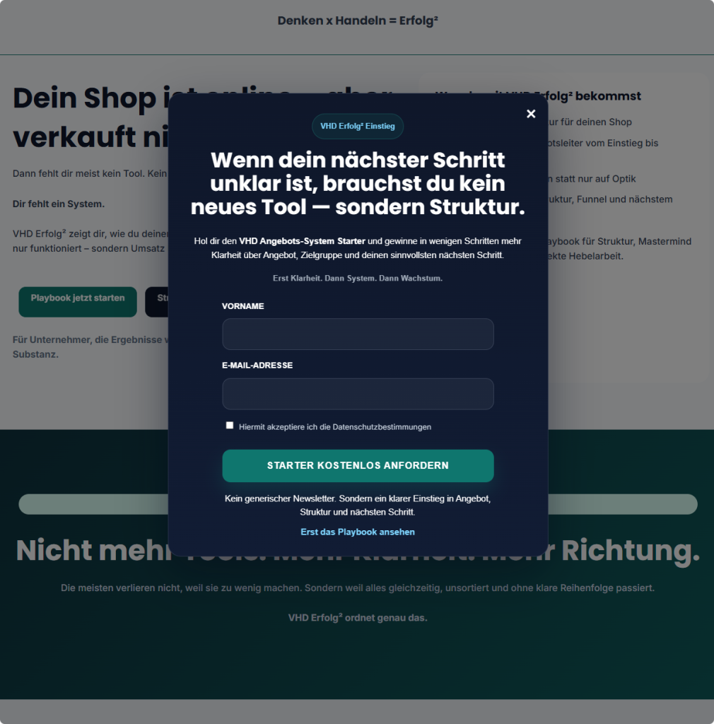 Newsletter Popup vorher nachher – überarbeitete Popup-Version im VHD Erfolg² Stil